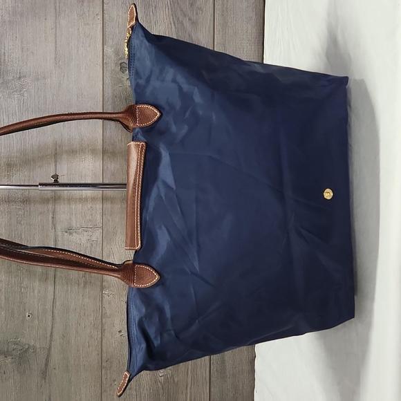 Longchamp Le Pliage Navy Blue Nylon Leather Tote Shoulder Bag - Picture 3 of 7
